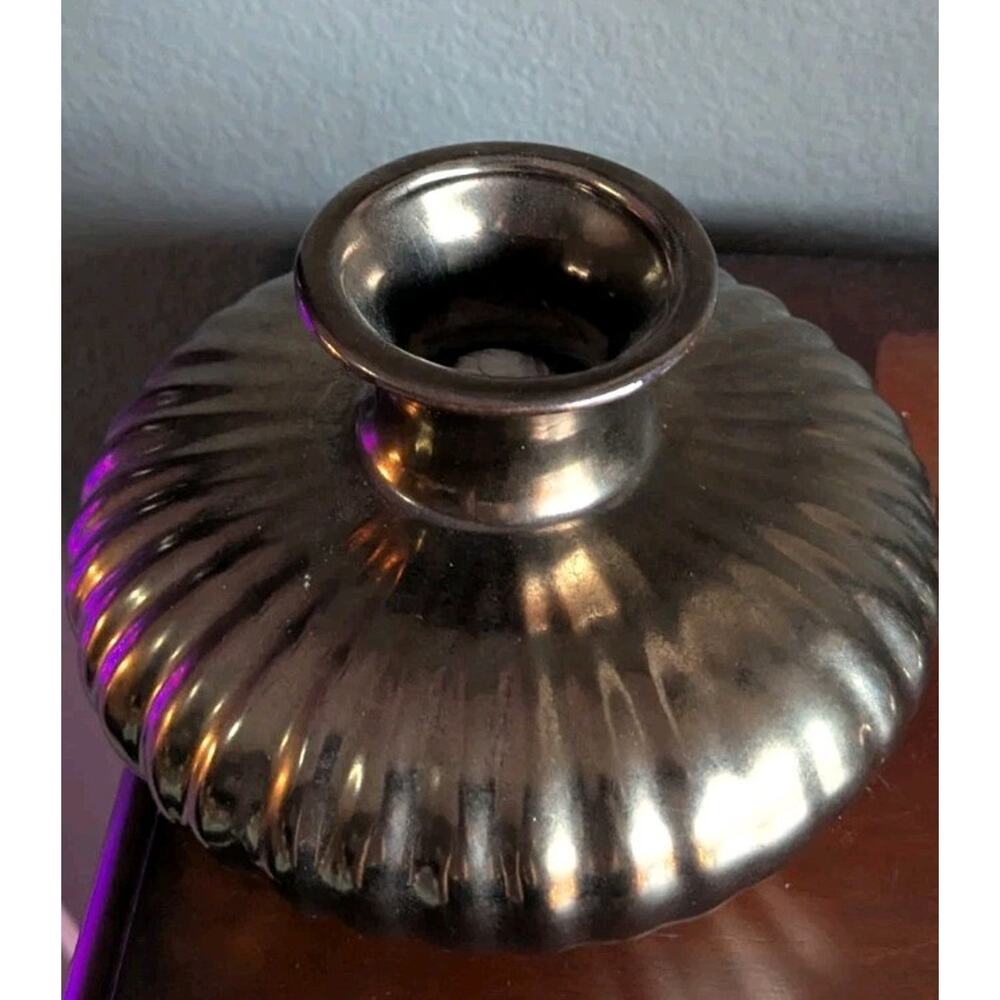 Vtg Haeger Ribbed Metallic Vase Mid Century Modern Art Pottery Bronze Melon - Picture 5 of 8